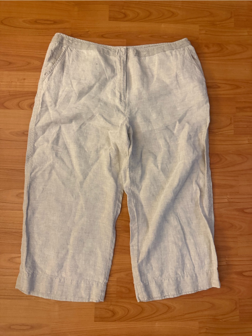 Talbots Irish Linen Cropped Pants Women Sz 16 Tan Boho Cottagecore vacation